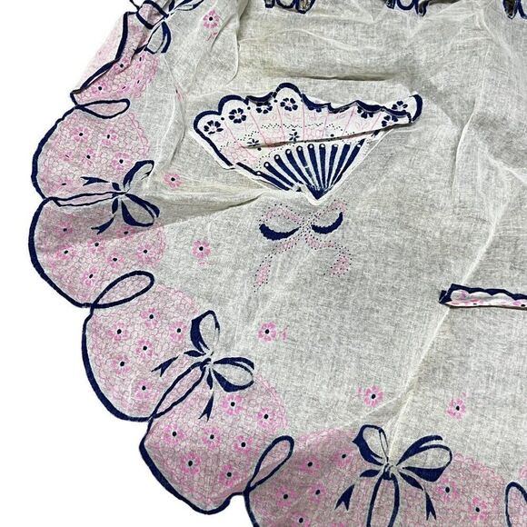 Vtg Handmade Pink Bow Sheer Waist Half Apron Cottagecore Farm Chore Boho Chic - Picture 2 of 3